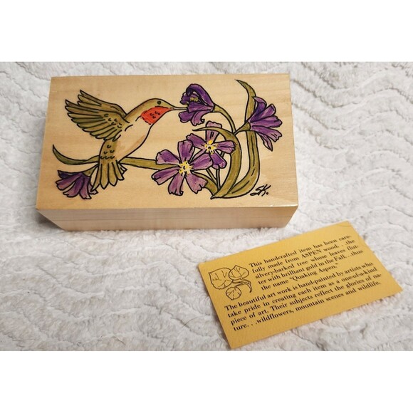 VINTAGE Handpainted Wood Trinket Keepsake Box QUAKING ASPEN Wood Designs EUC - Picture 2 of 8